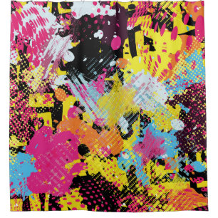 Graffiti bright psychedelic seamless pattern illus shower curtain