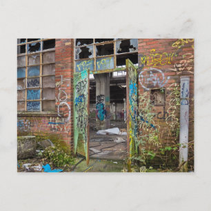 Graffiti Broken Window Abandoned Building Postcard