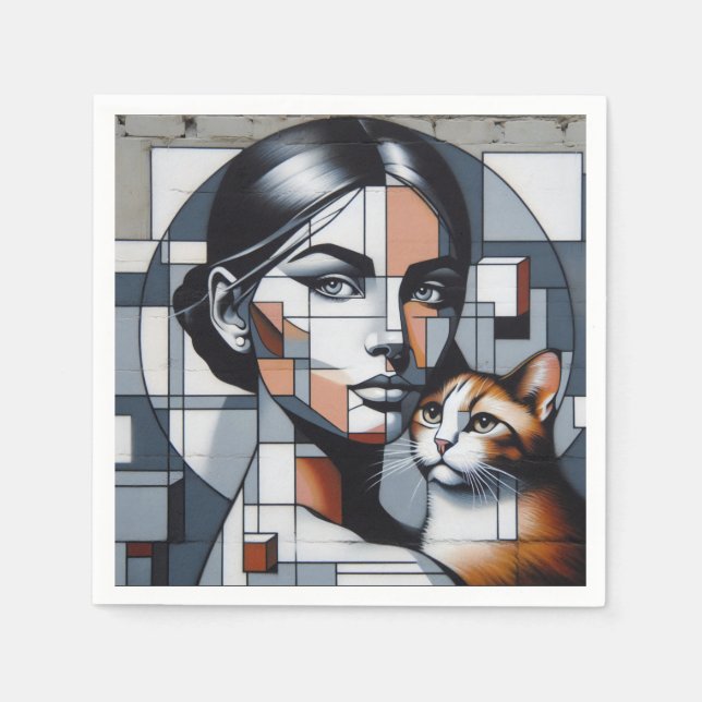 Graffiti Cat Lady Napkin (Front)