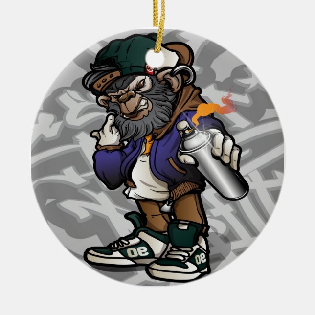graffiti character hip-hop monkey holding spray  ceramic tree decoration (Front)