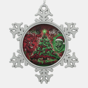 Graffiti Christmas Snowflake Pewter Ornament
