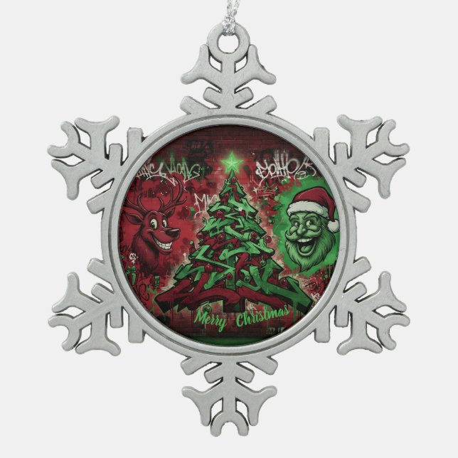 Graffiti Christmas Snowflake Pewter Ornament (Front)