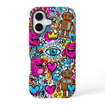 Graffiti Collage Pattern Phone Case iPhone 16