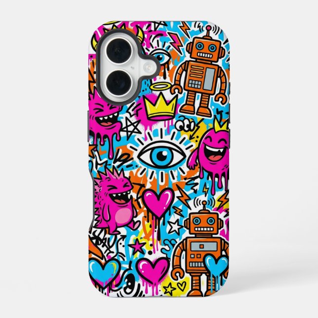 Graffiti Collage Pattern Phone Case iPhone 16 (Back)