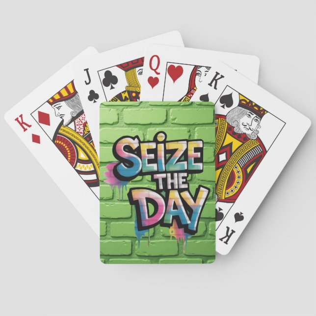 Graffiti Colorful Text Saying Seize The Day Playing Cards (Back)