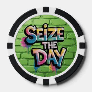 Graffiti Colorful Text Saying Seize The Day Poker Chips