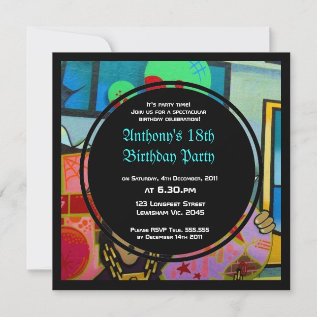 Graffiti Cool Face Birthday Invitation (Front)