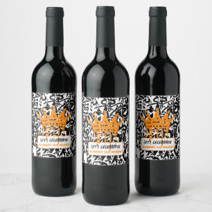 Graffiti Crown Orange Birthday Let's celebrate  Wine Label