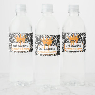 Graffiti Crown Orange Let's Celebrate Birthday Water Bottle Label