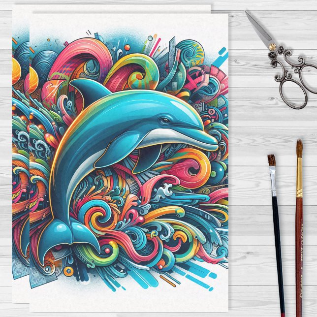 Graffiti Dolphin Rainbow of Colours Decoupage Tissue Paper (Creator Uploaded)