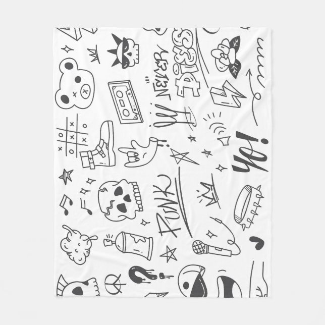 Graffiti Doodles: Punk Music Scribble Fleece Blanket (Front)