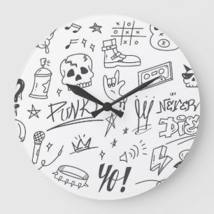 Graffiti Doodles: Punk Music Scribble Large Clock