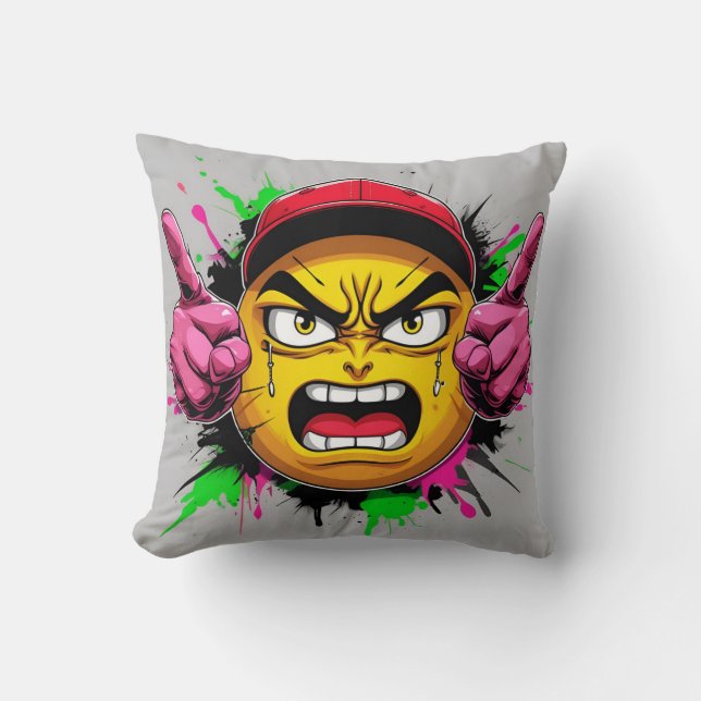 "Graffiti Emoji Rage – Angry Face with Cap and Mid Cushion (Front)