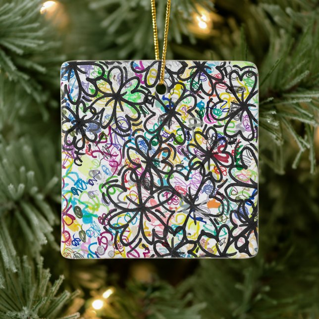 Graffiti Four Leaf Clovers Ceramic Ornament (Tree)