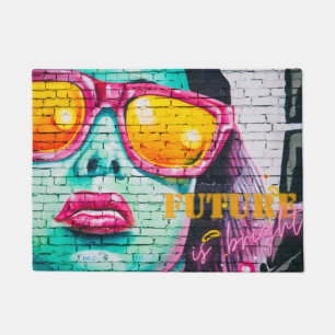 Graffiti Future Is Bright Girl & Sunglasses Doormat