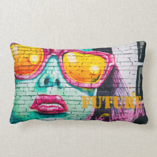 Graffiti Future Is Bright Girl & Sunglasses Lumbar Cushion