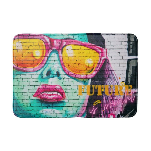 Graffiti Future Is Bright Neon Girl & Sunglasses  Bath Mat (Front)
