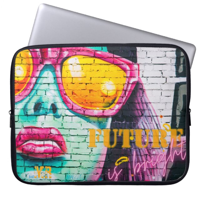 Graffiti Future Is Bright Neon Girl & Sunglasses Laptop Sleeve (Front)