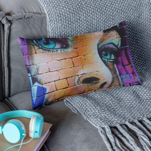 Graffiti Girl Purple Blue Pretty Eyes Monogram Decorative Cushion (Creator Uploaded)