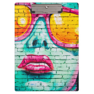 Graffiti girl street art teal pink pop art clipboard