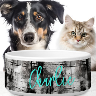 Graffiti grunge aqua blue custom name bowl