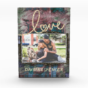 Graffiti Grunge Love   Modern Fun Blue Red Rustic Photo Block
