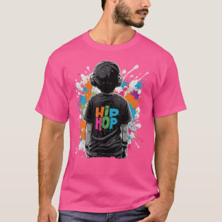 Graffiti Grunge Paint Splatters By Kid Wearing Hip T-Shirt