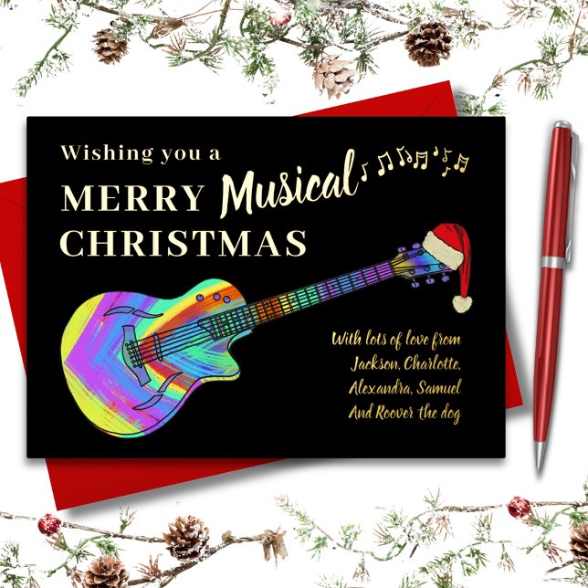 Graffiti Guitar Christmas Personalised Gold (Merry musical christmas guitar gold foil custom greetings card)