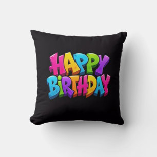 Graffiti happy birthday colourful lettering cushion