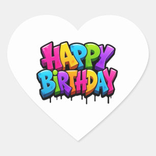 Graffiti happy birthday colourful lettering heart sticker