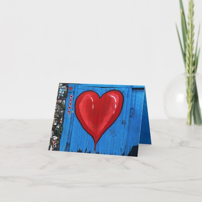 Graffiti Heart, blue wall, Valentine, small Thank You Card (Front)