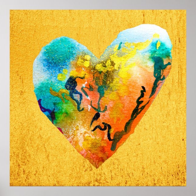 Graffiti heart gold watercolor art poster (Front)