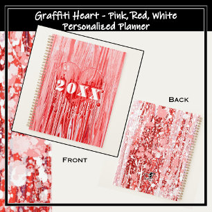 Graffiti Heart Paint Pour Pink & Red Personalise Planner