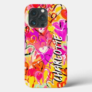 Graffiti Hearts Explosion: Vibrant Hand-Drawn iPhone 13 Pro Case