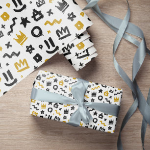 Graffiti Hip Hop Tags Black and Gold Rap Doodle Wrapping Paper
