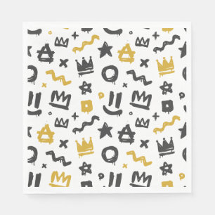 Graffiti Hip Hop Tags Black and Gold Rap Doodles Napkin