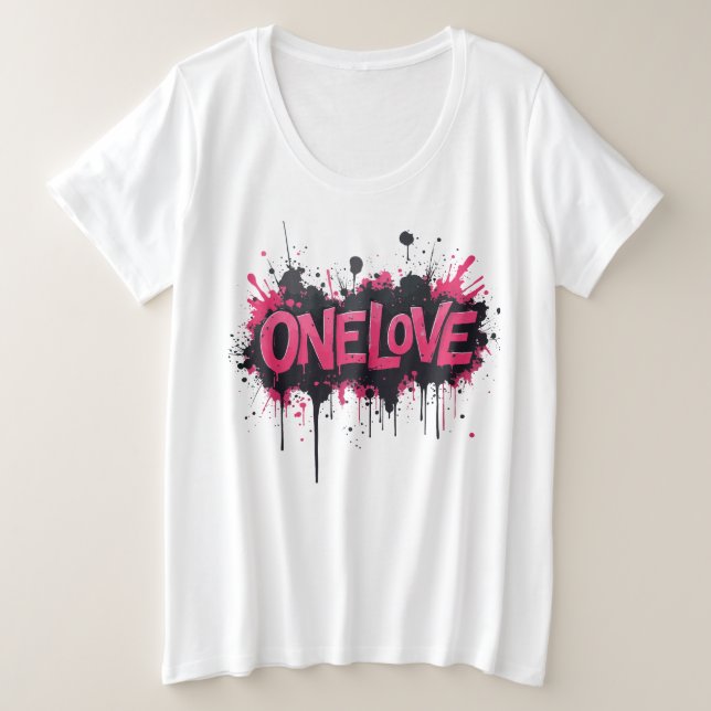 Graffiti Hot Pink "ONELOVE" Plus Size T-Shirt (Design Front)