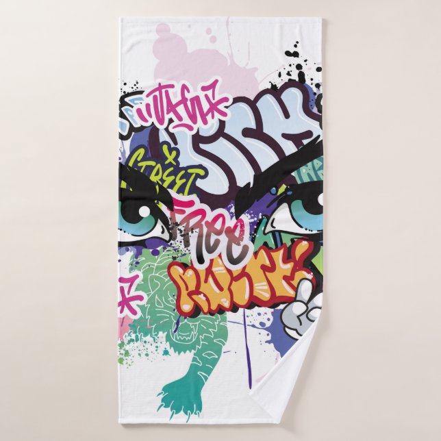 Graffiti illustration with street graffiti letters bath towel (Bath Towel)