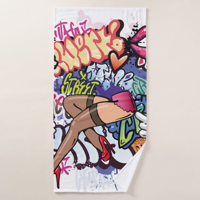 Graffiti illustration with street graffiti letters bath towel (Bath Towel)