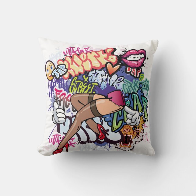 Graffiti illustration with street graffiti letters cushion (Front)