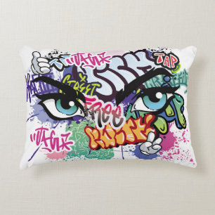 Graffiti illustration with street graffiti letters decorative cushion