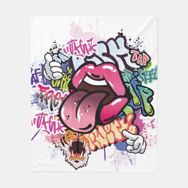 Graffiti illustration with street graffiti letters fleece blanket (Front)