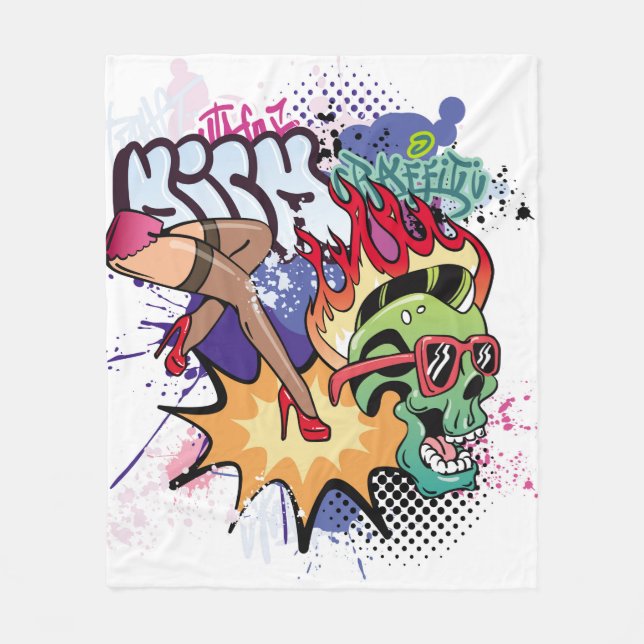 Graffiti illustration with street graffiti letters fleece blanket (Front)
