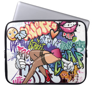 Graffiti illustration with street graffiti letters laptop sleeve