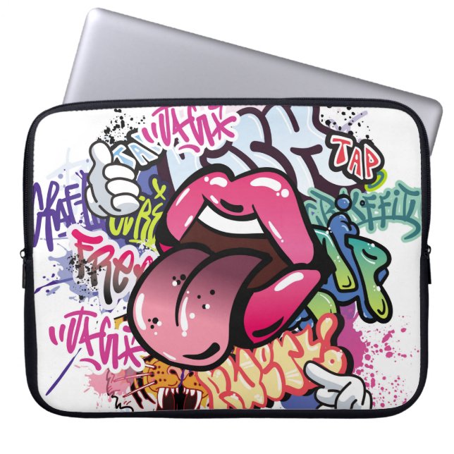Graffiti illustration with street graffiti letters laptop sleeve (Front)