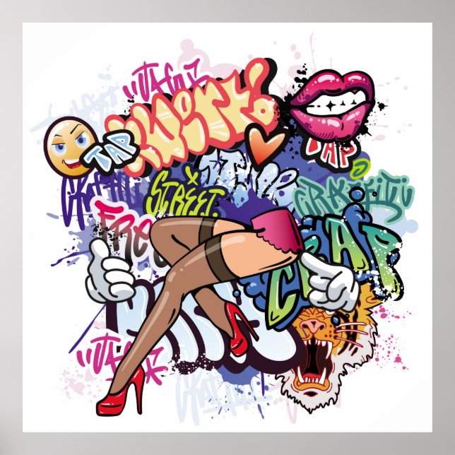 Graffiti illustration with street graffiti letters poster (Front)