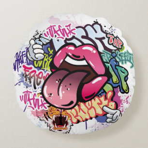 Graffiti illustration with street graffiti letters round cushion
