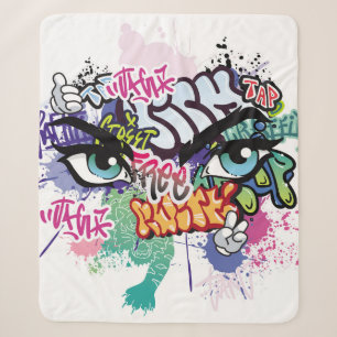 Graffiti illustration with street graffiti letters sherpa blanket