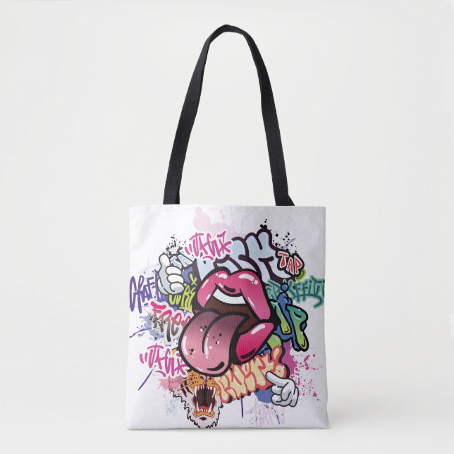 Graffiti illustration with street graffiti letters tote bag (Front)
