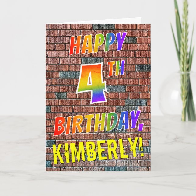 Graffiti Inspired Rainbow Look HAPPY 4TH BIRTHDAY Card (Front)